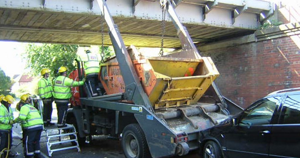 Bridge strike - skip lorry