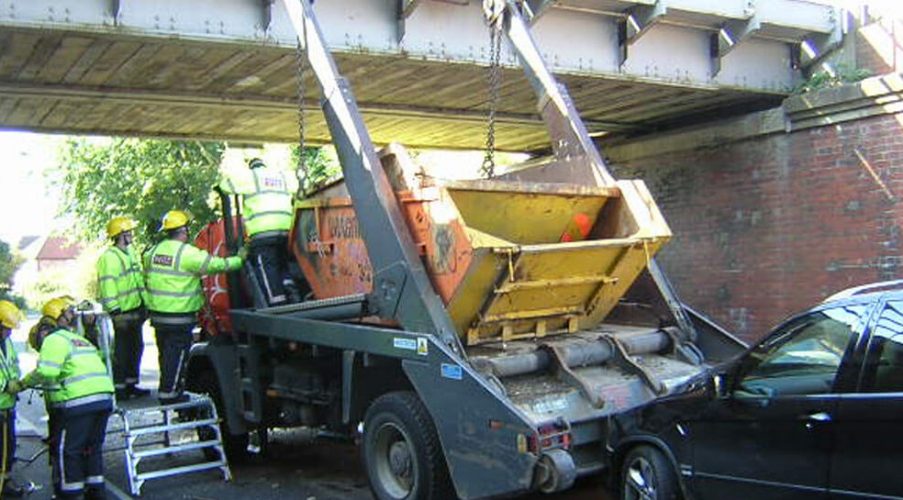 Bridge strike - skip lorry