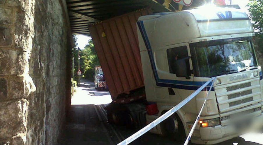 Bridge strike - twisted lorry