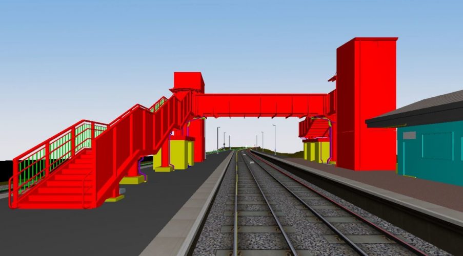 艺术家印象在Cadoxton Station的新行桥看起来像
