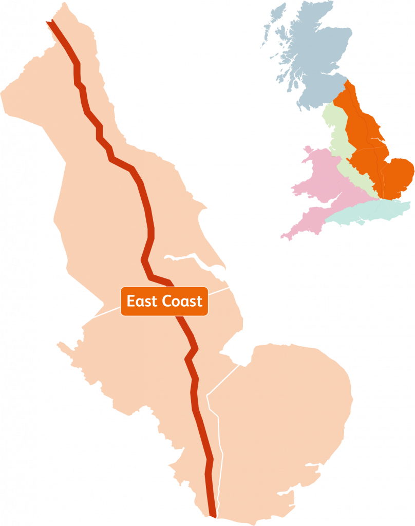 地图显示东海岸路线