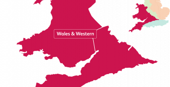 Map showing Wales and Western region