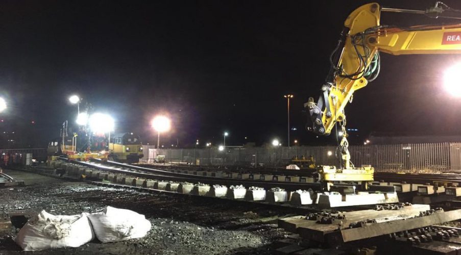 Night track installation at Bristol East Junction