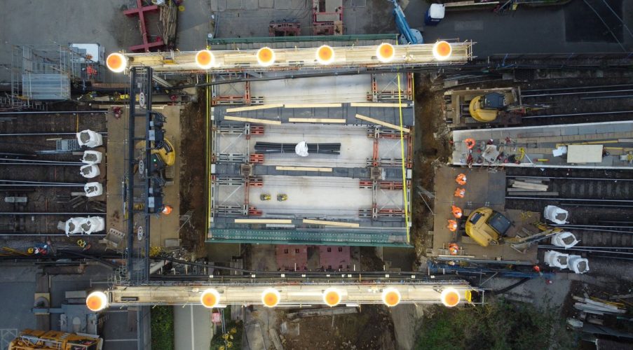 Aerial image of Dartford Bridge showing Easter engineering works