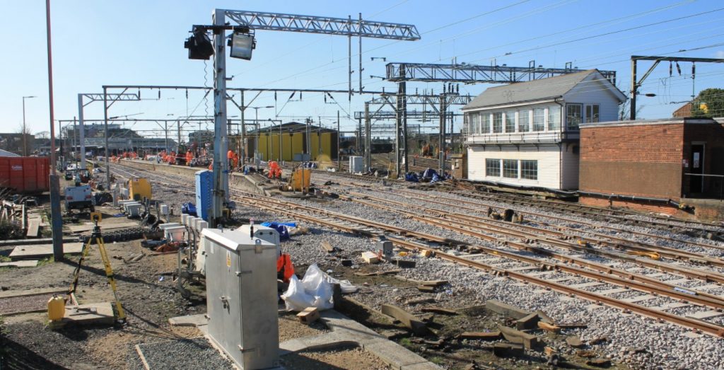 追踪and the old signal box during the Clacton resignalling project in Essex