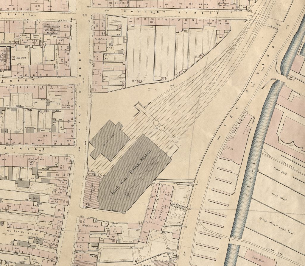 1852年斯旺西火车站和周边地区的本地董事会健康地图